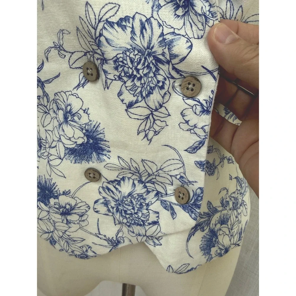Jason Wu Floral Toile Linen Blend Halter Vest Wide Leg Pants Set Blue White 8 - Picture 3 of 14